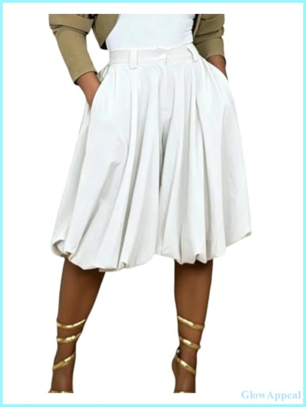 Womens Palazzo Capri Wide Leg Pants Bubble Hem Culotte Shorts High Waisted